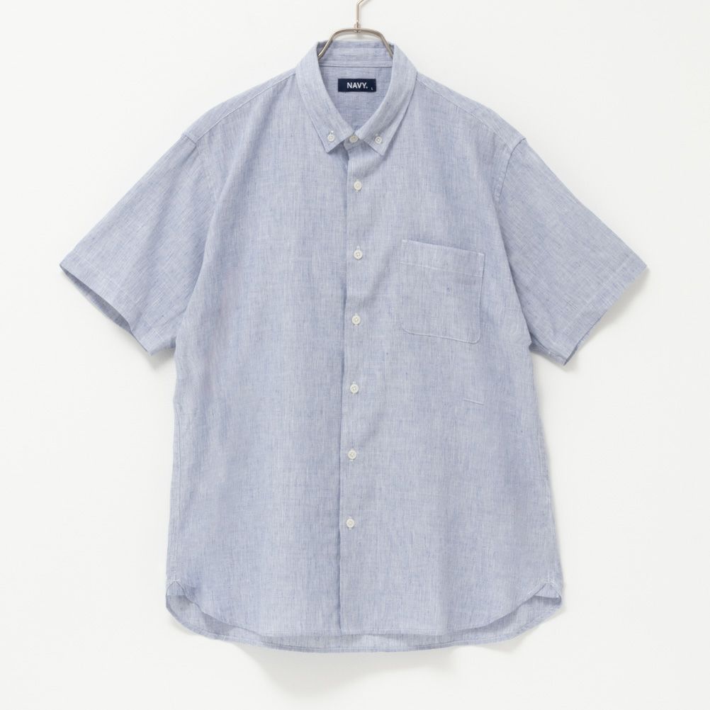 NAVY リネン混ショートスリーブシャツ メンズ