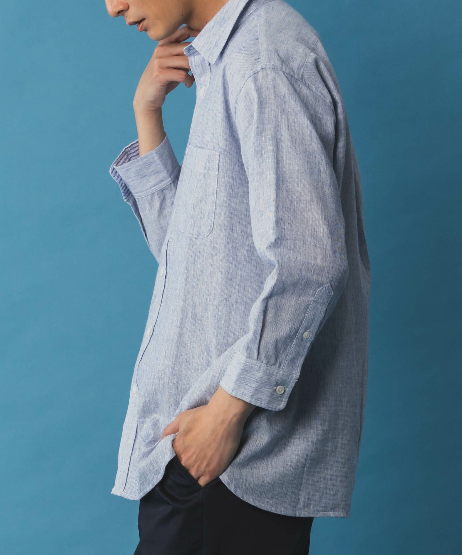 NAVY SARARI リネン混7分袖シャツ メンズ商品サムネイル-3