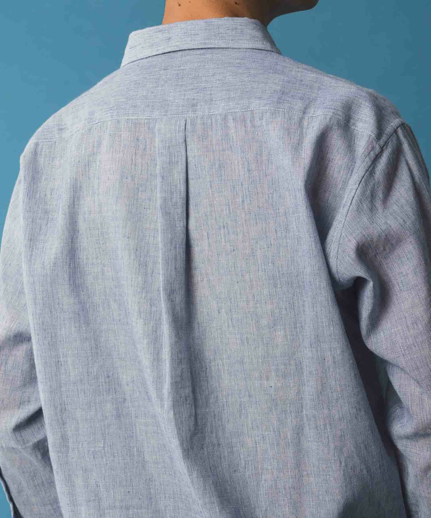 NAVY リネン混7分袖シャツ メンズ