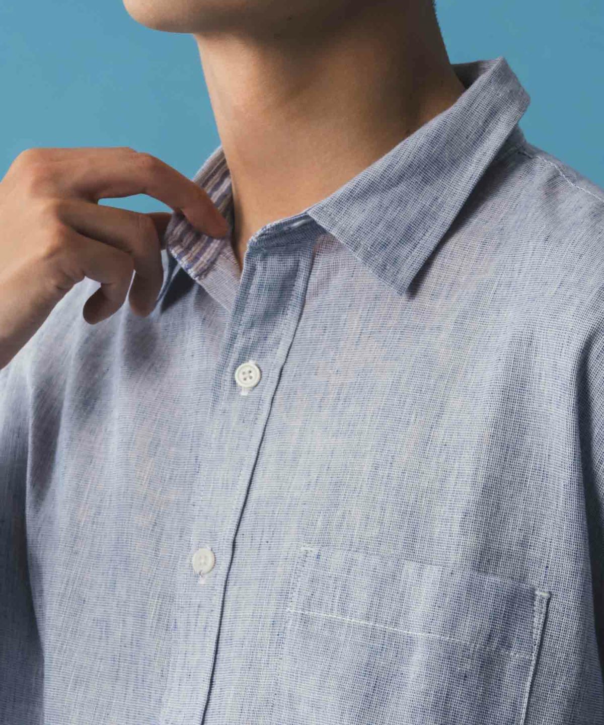 NAVY リネン混7分袖シャツ メンズ