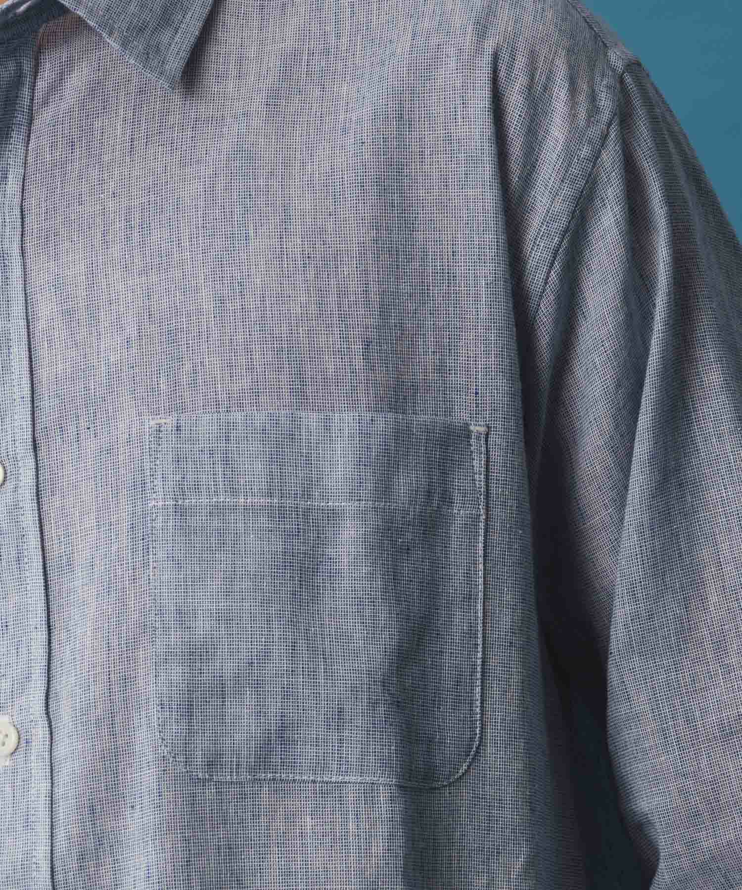 NAVY リネン混7分袖シャツ メンズ