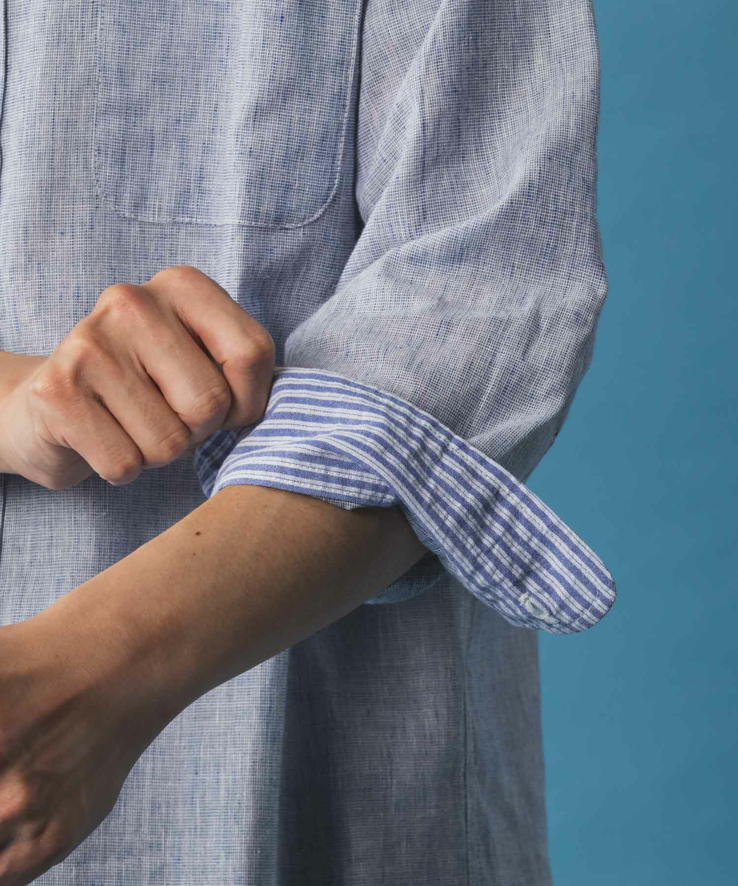 NAVY SARARI リネン混7分袖シャツ メンズ商品画像-10