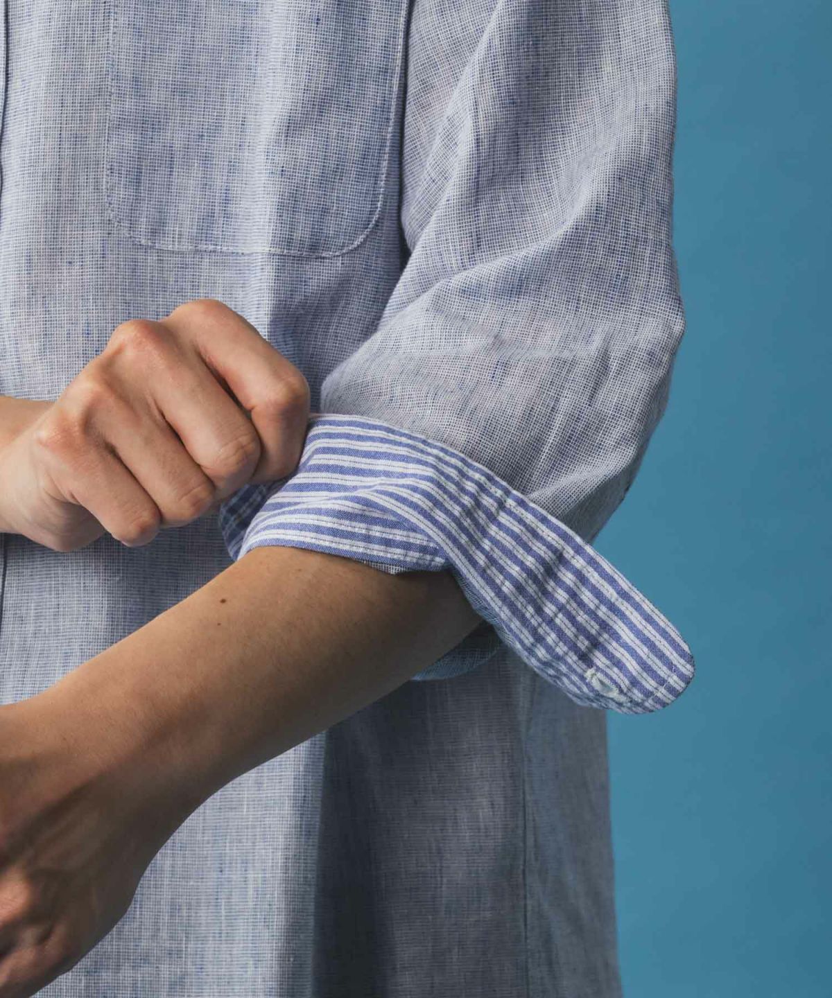 NAVY リネン混7分袖シャツ メンズ