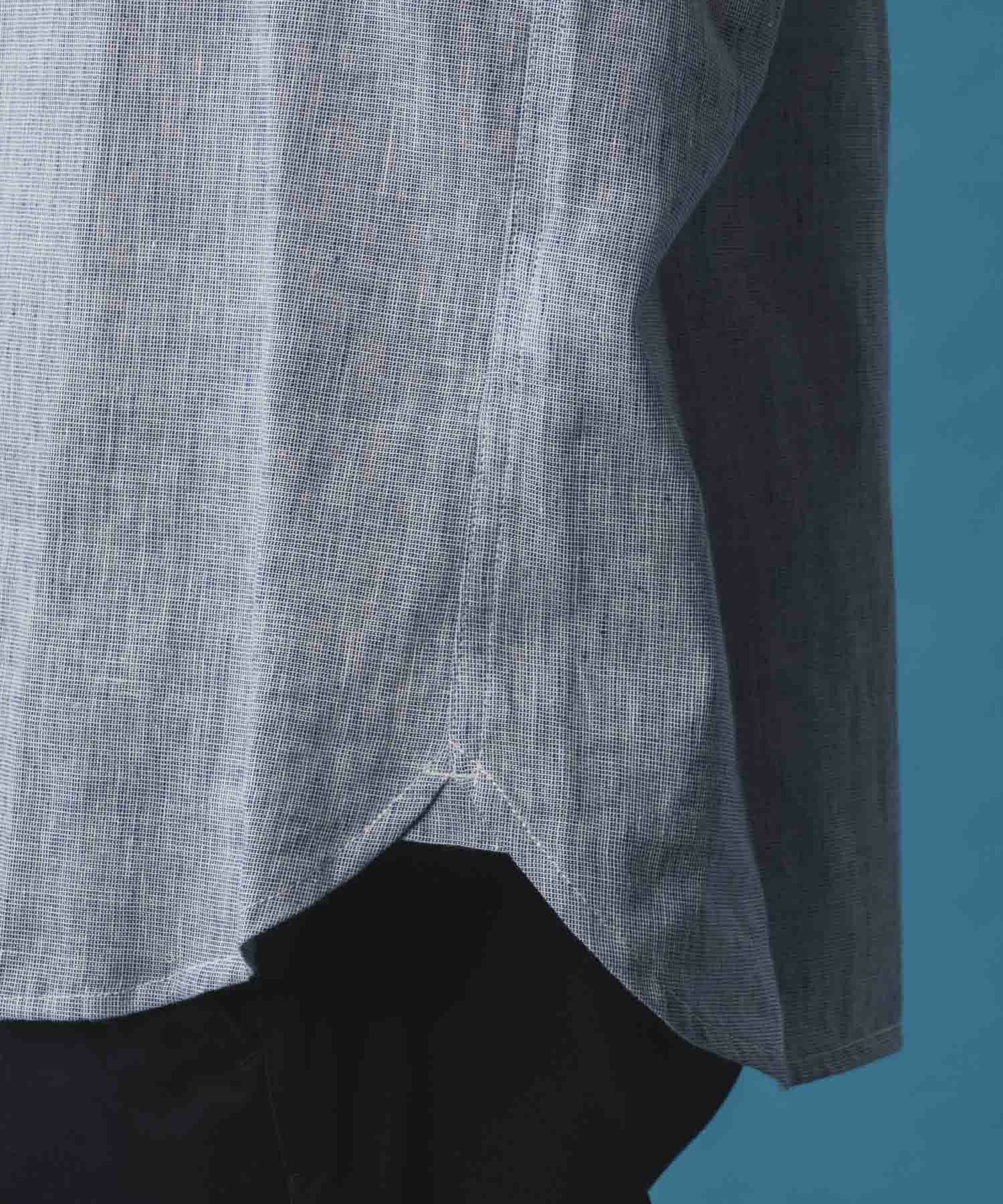 NAVY リネン混7分袖シャツ メンズ