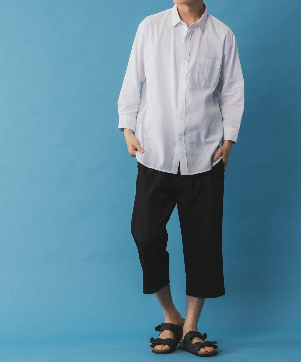 NAVY リネン混7分袖シャツ メンズ