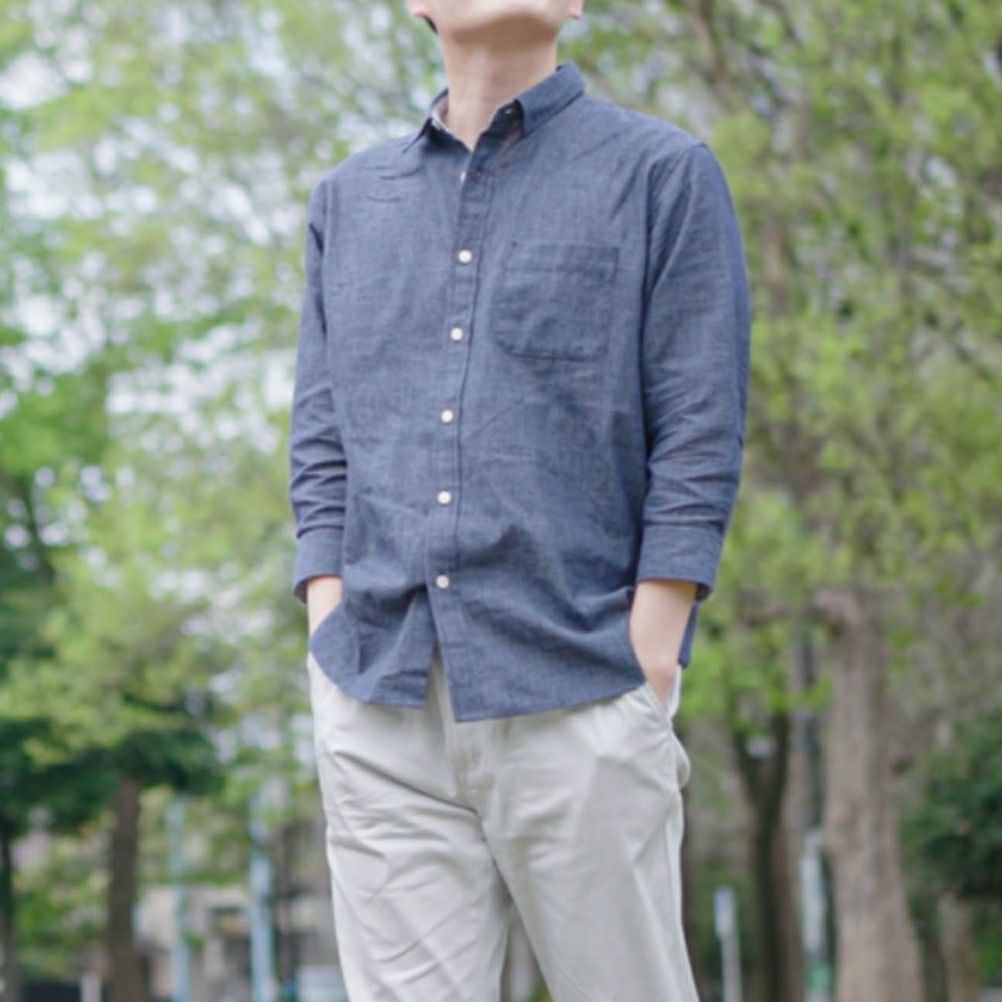 NAVY リネン混7分袖シャツ メンズ