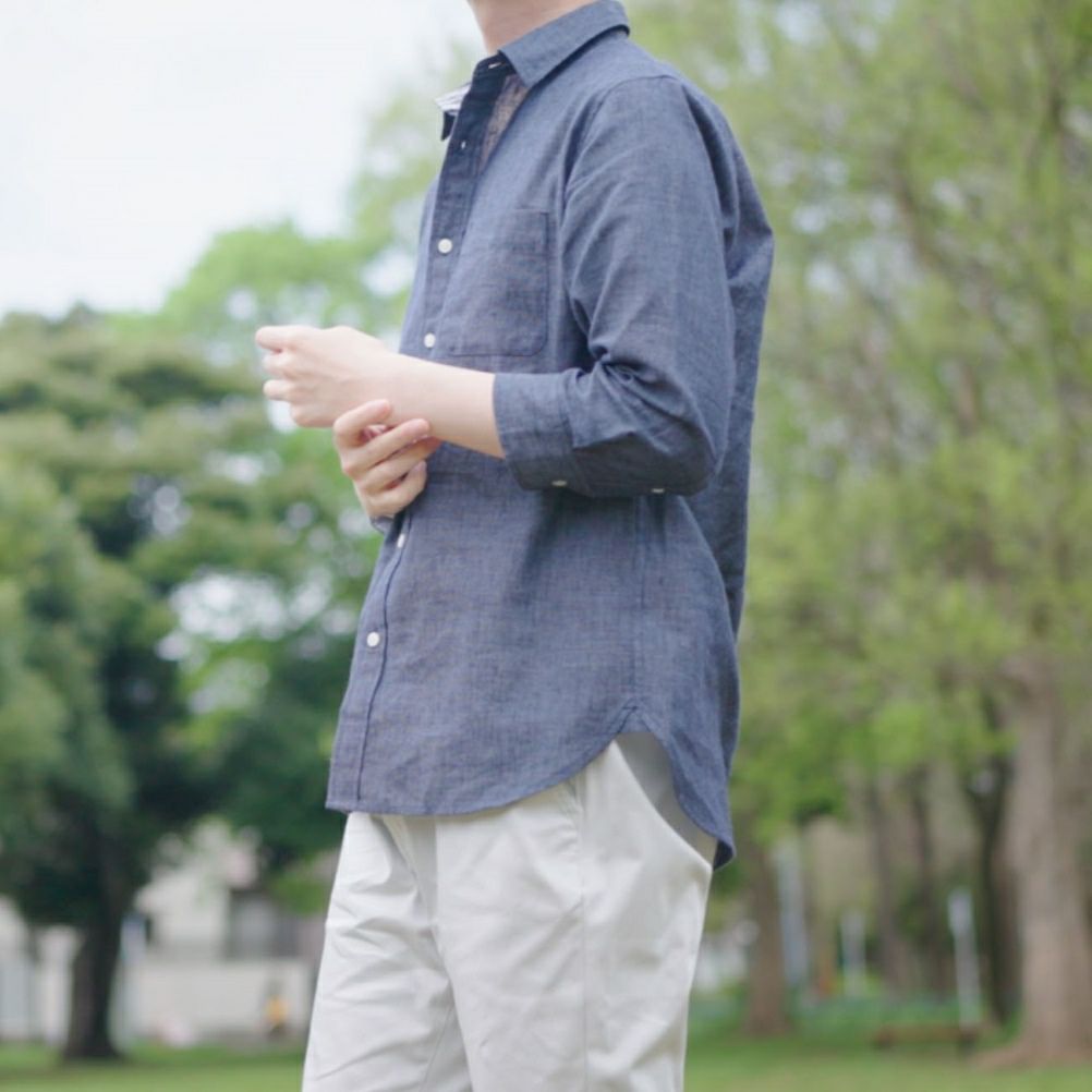 NAVY リネン混7分袖シャツ メンズ