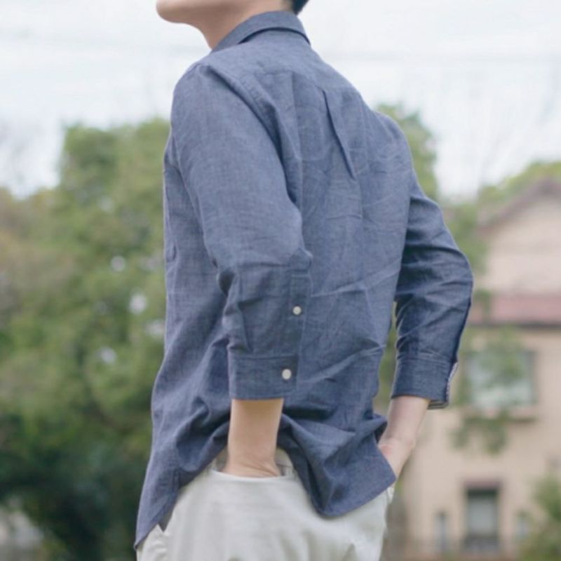 NAVY リネン混7分袖シャツ メンズ NAVY リネン混7分袖シャツ メンズ
