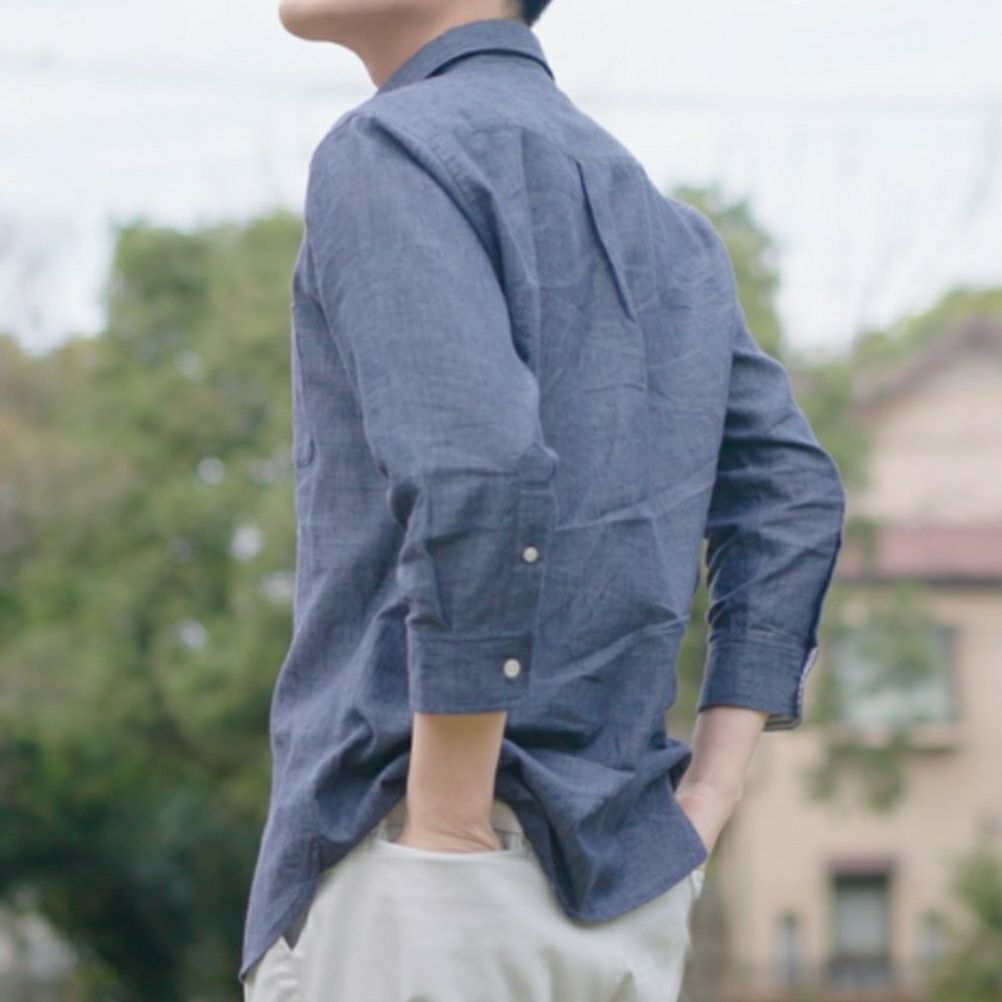 NAVY リネン混7分袖シャツ メンズ