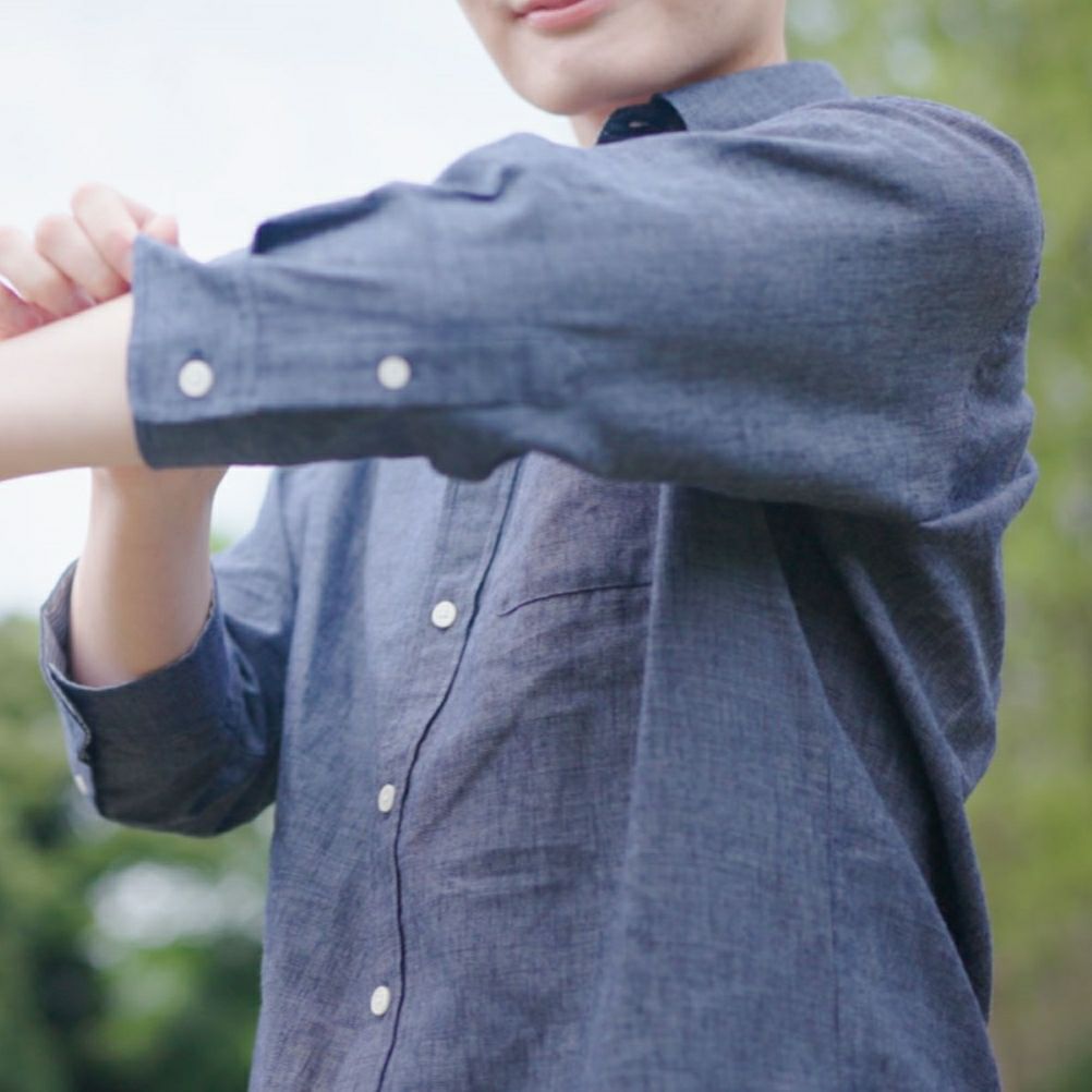 NAVY リネン混7分袖シャツ メンズ