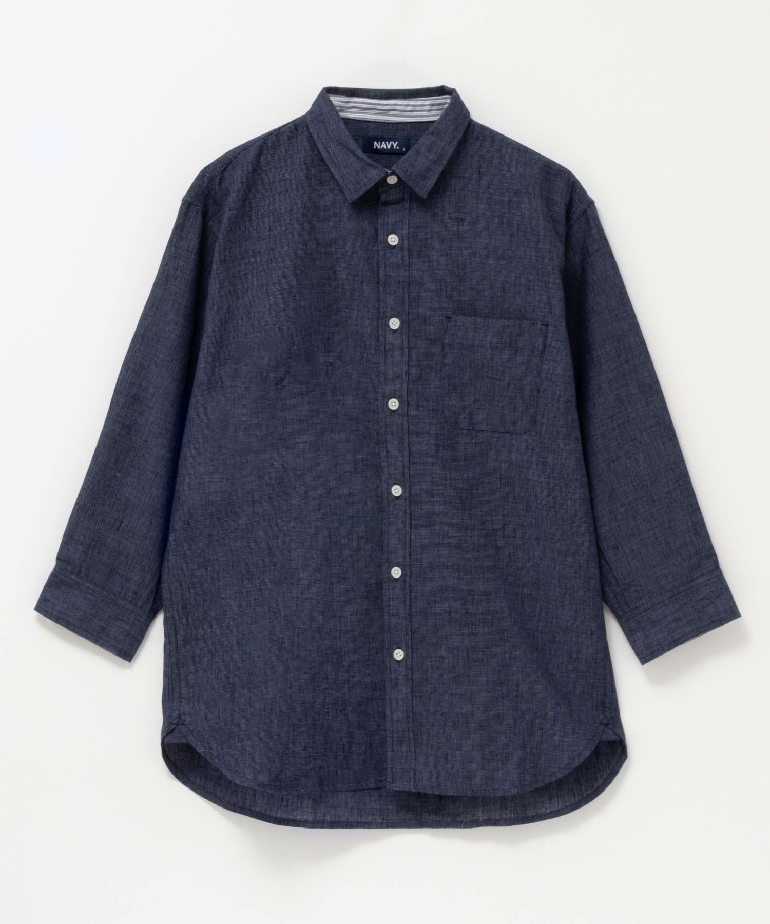 NAVY リネン混7分袖シャツ メンズ