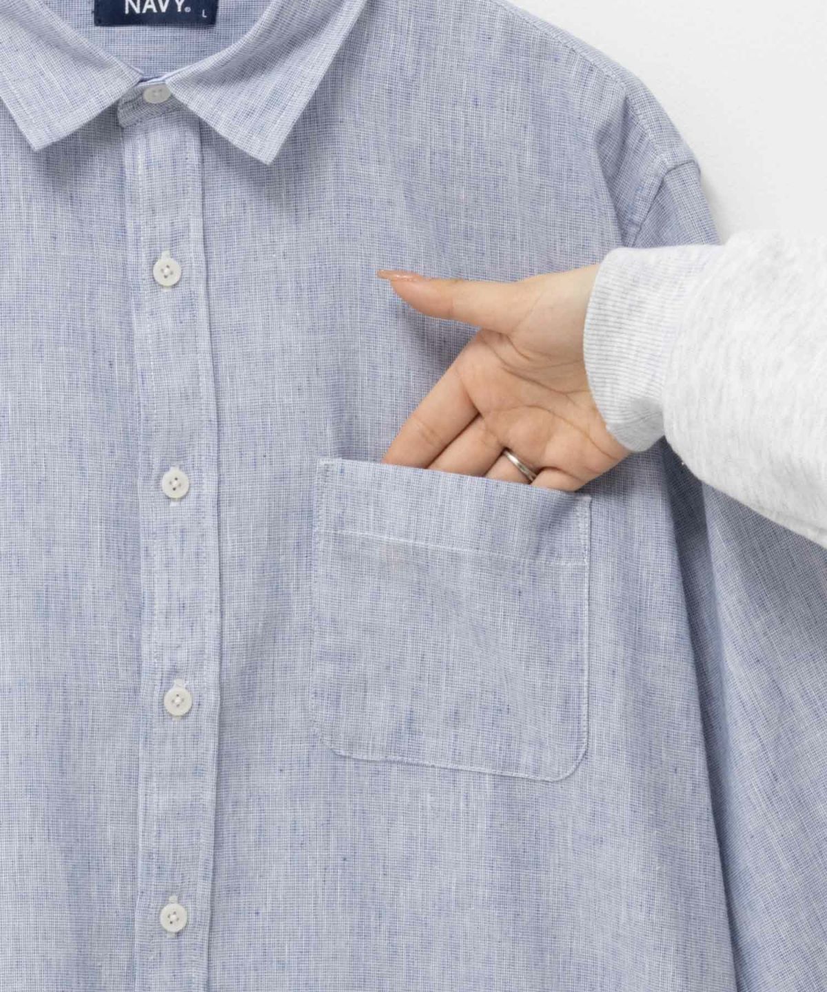 NAVY リネン混7分袖シャツ メンズ