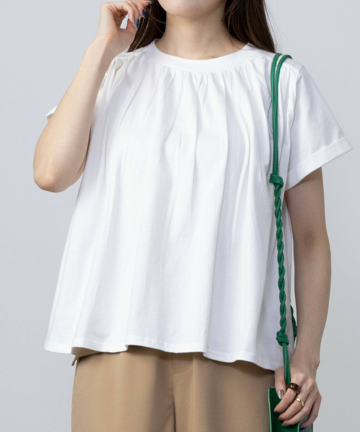 Howdy Marie  インド綿 ギャザーTシャツ レディース メール便 対応商品商品画像-2