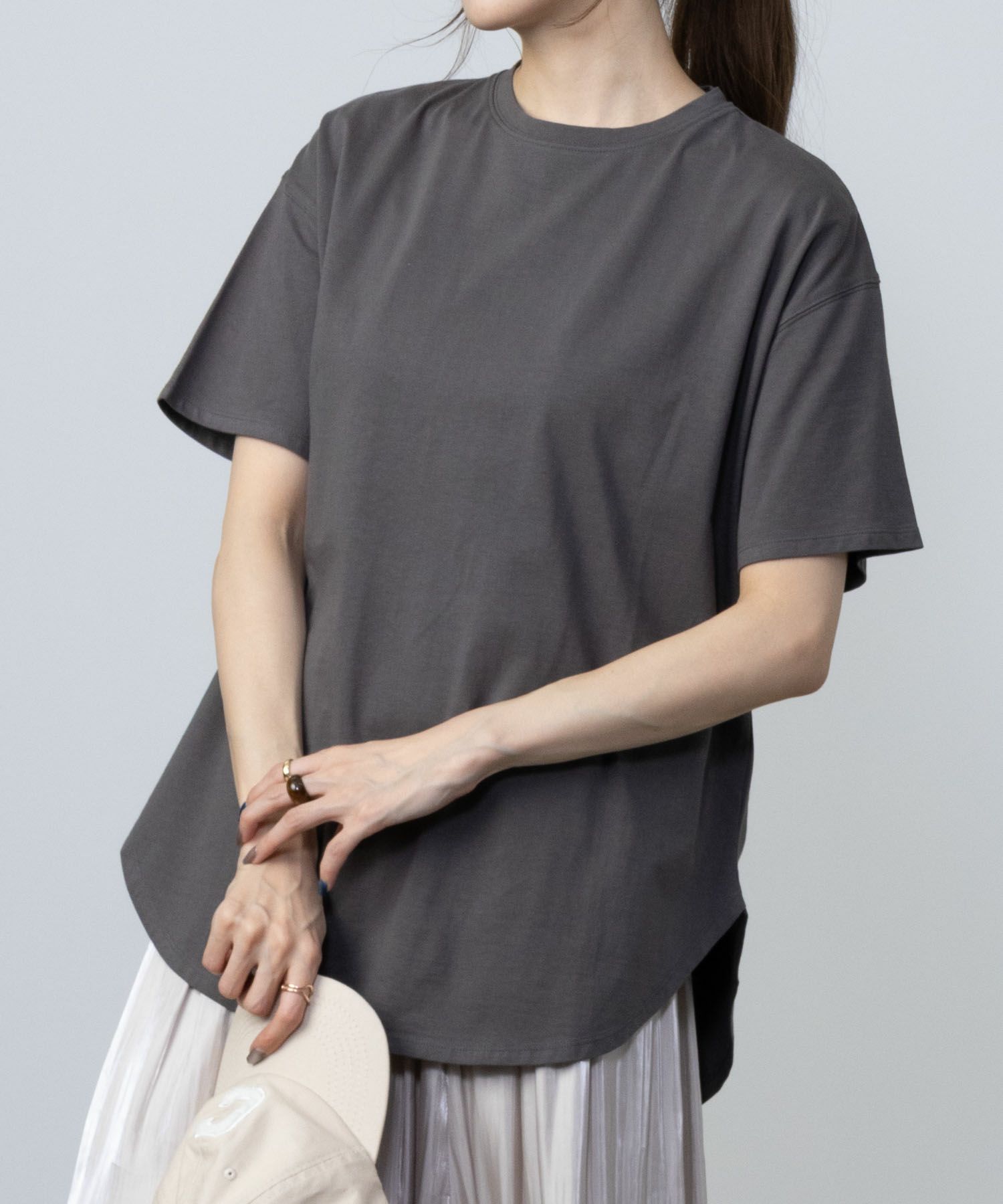 NAVY  ベーシック裾ラウンドTシャツ レディース メール便 対応商品商品画像-3