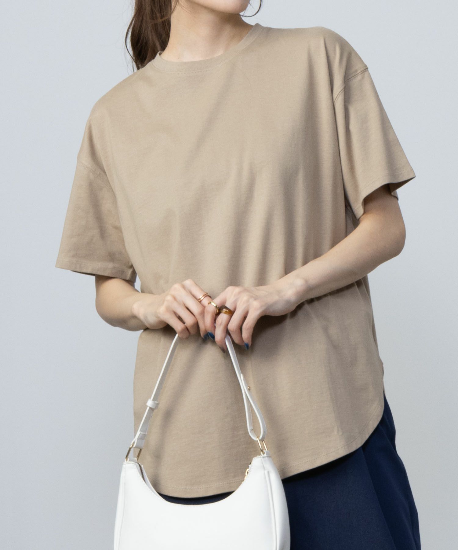 NAVY  ベーシック裾ラウンドTシャツ レディース メール便 対応商品商品サムネイル-4