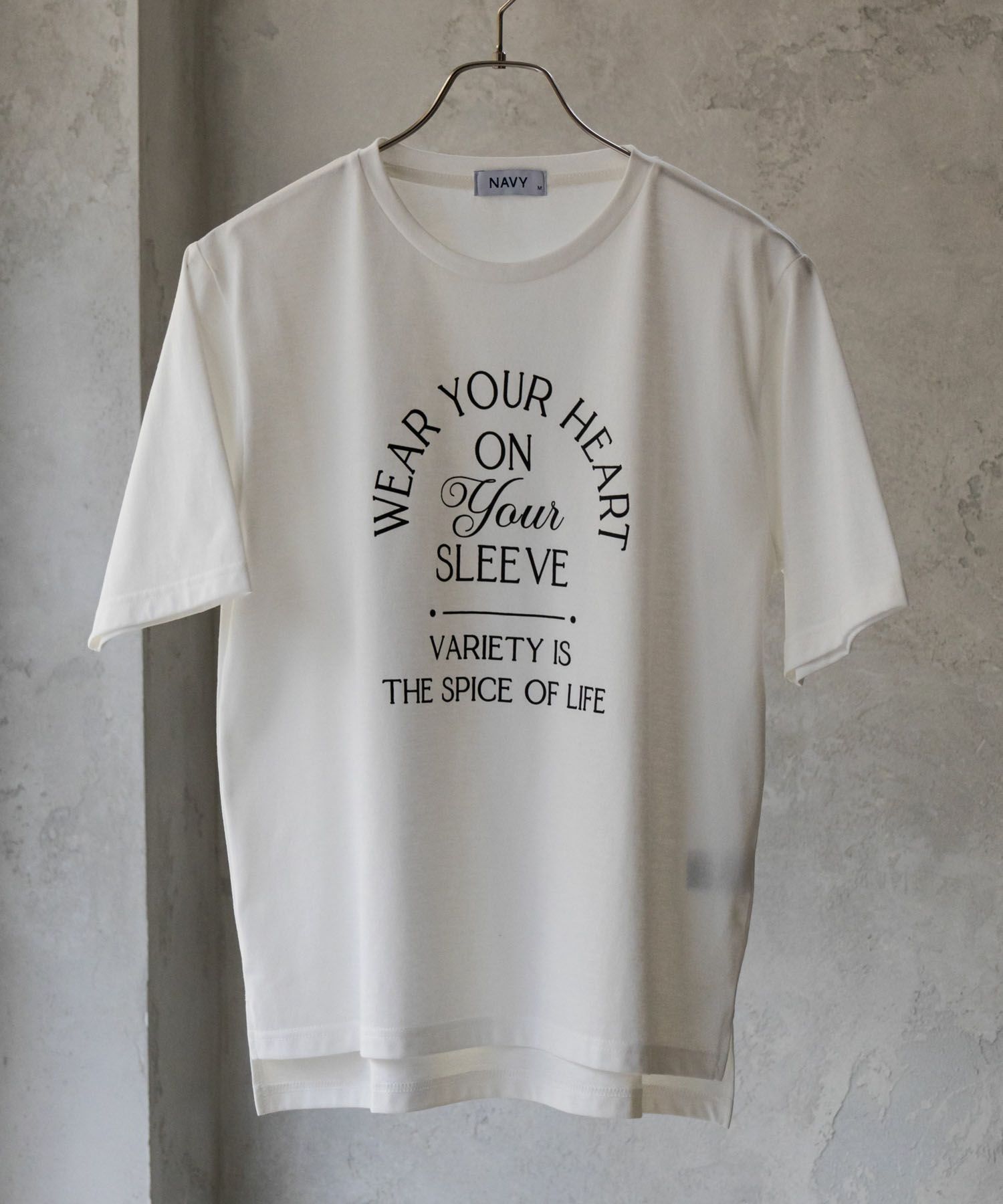 NAVY  5分袖アーチプリントTシャツ レディース メール便 対応商品商品画像-1