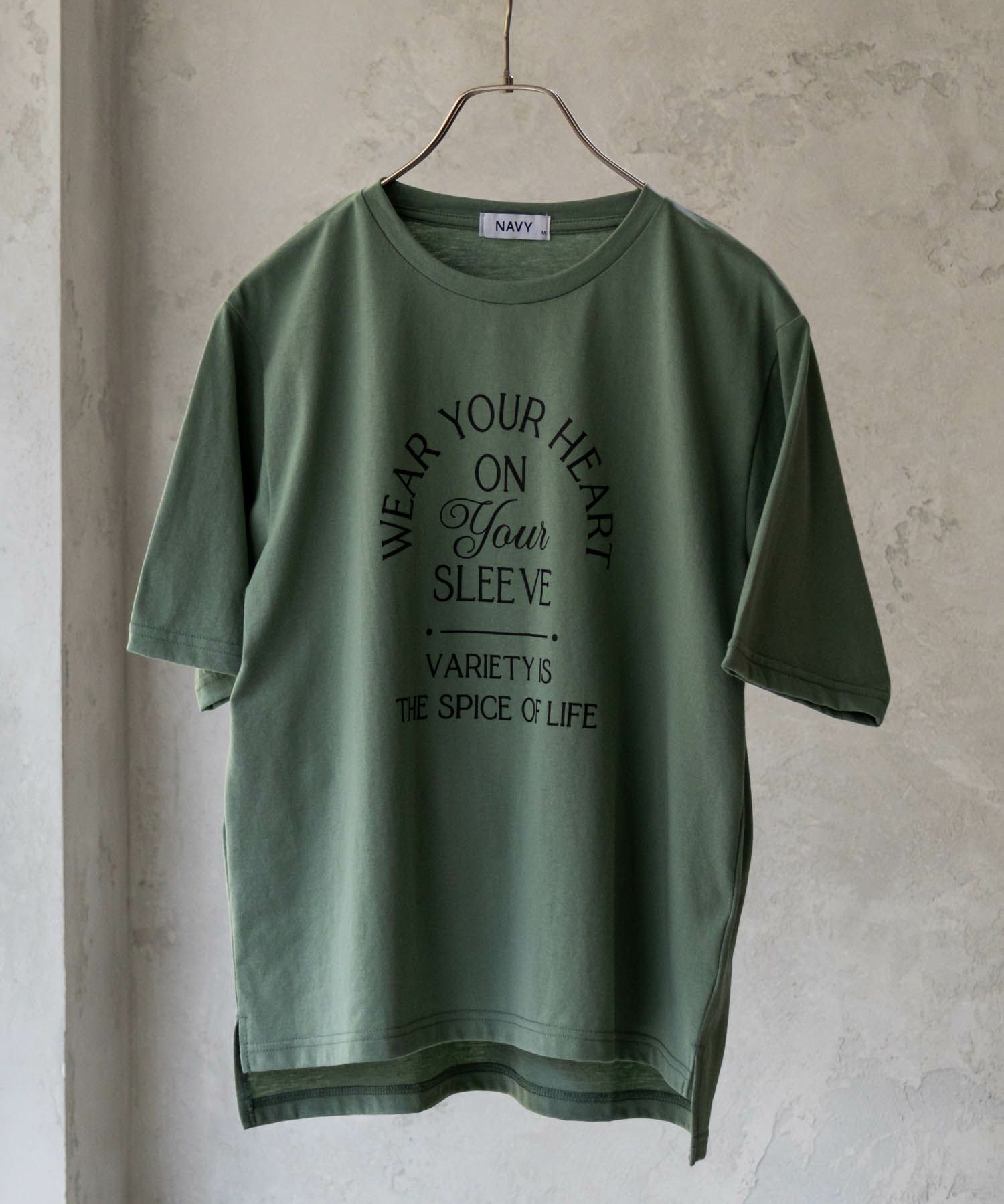 NAVY  5分袖アーチプリントTシャツ レディース メール便 対応商品商品画像-2