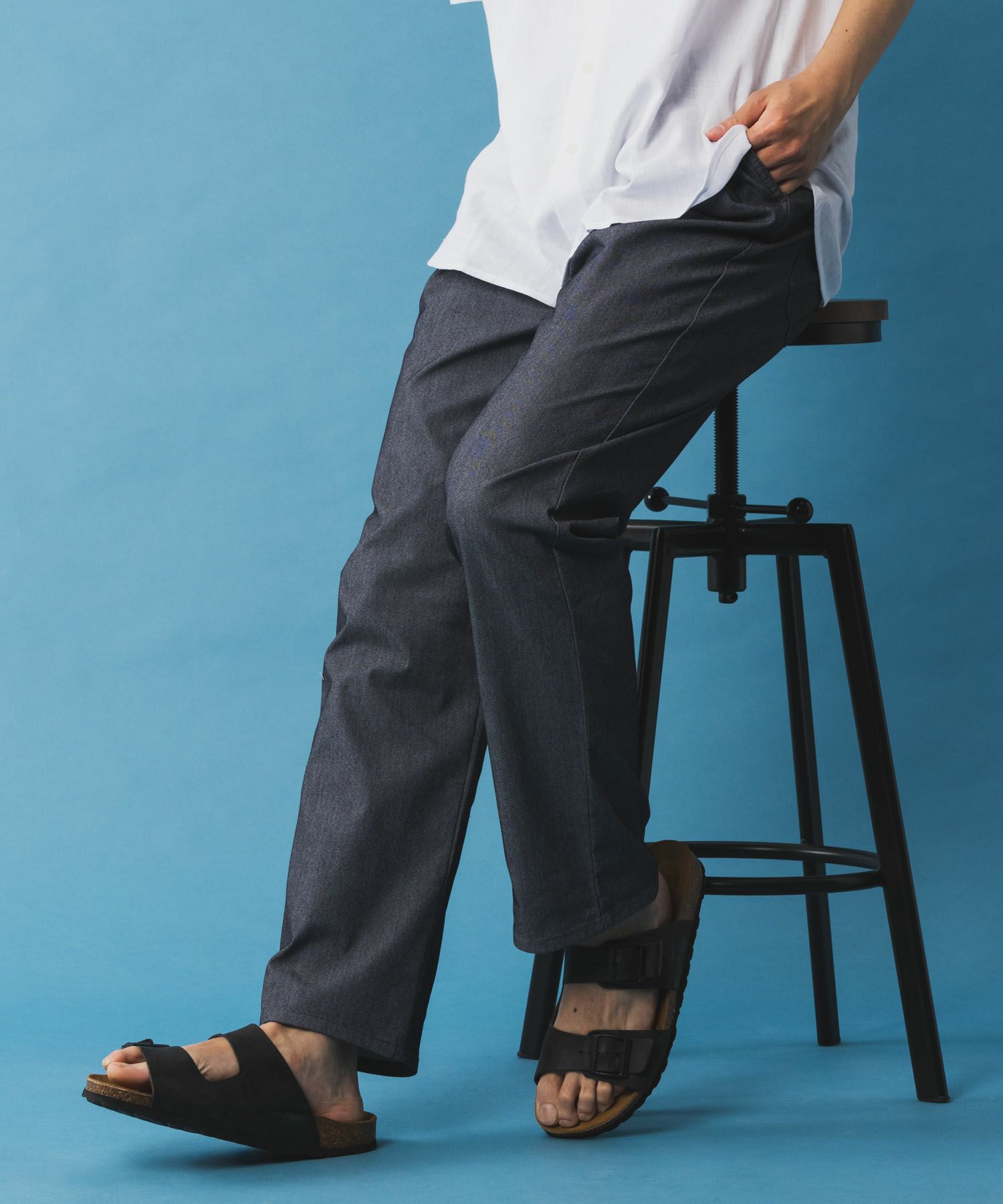 NAVY SARARI 裏メッシュドビーCOOLストレートパンツ メンズ商品画像-1