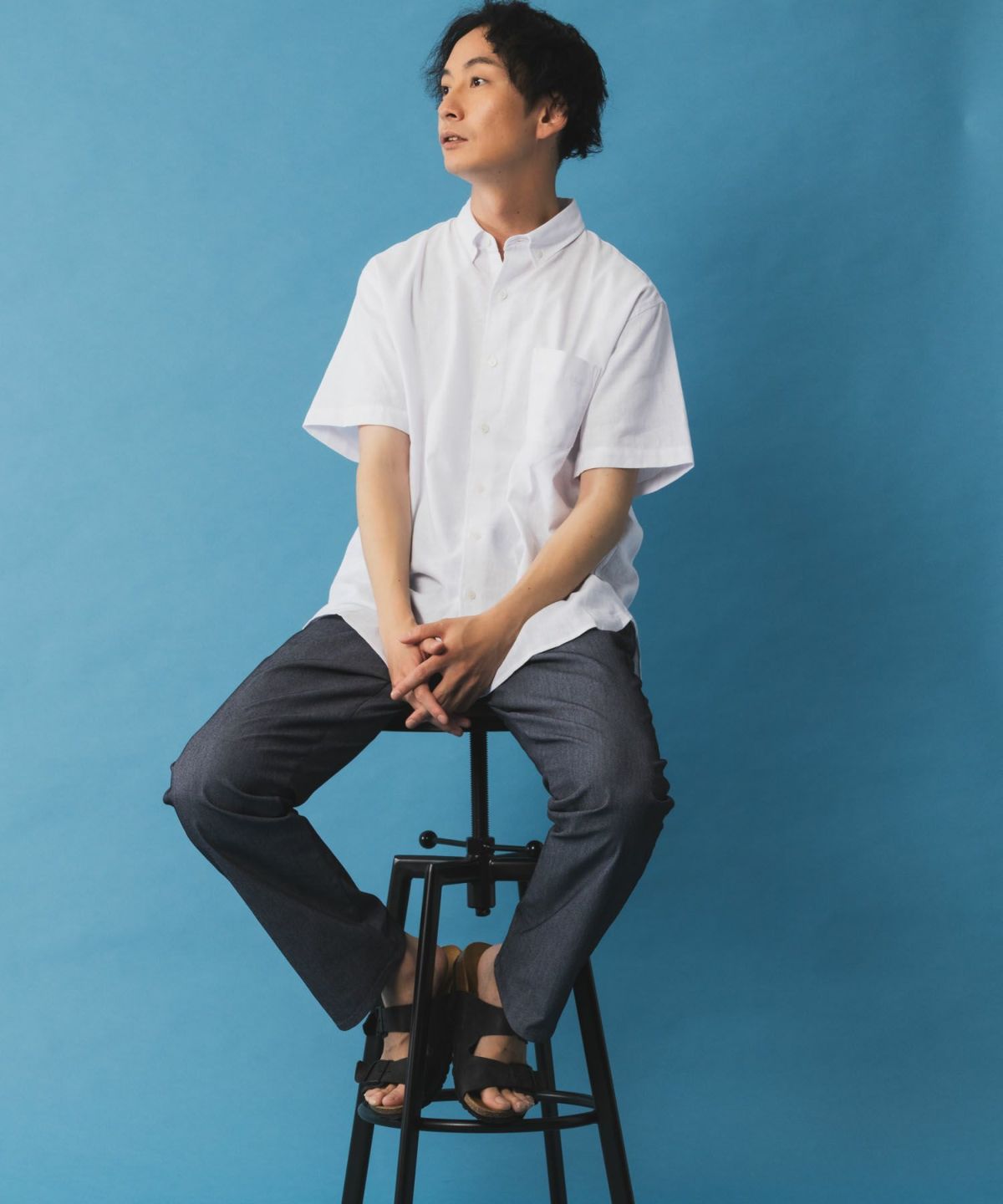 NAVY SARARI 裏メッシュドビーCOOLストレートパンツ メンズ