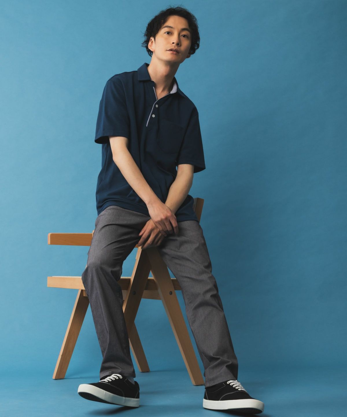 NAVY SARARI 裏メッシュドビーCOOLストレートパンツ メンズ