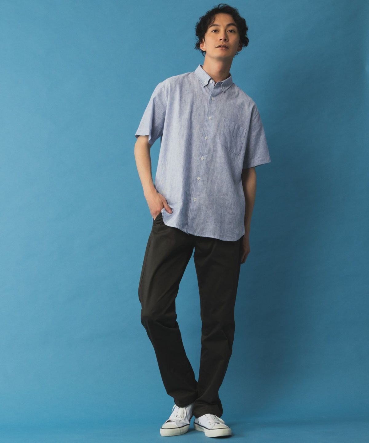 NAVY SARARI 裏メッシュドビーCOOLストレートパンツ メンズ