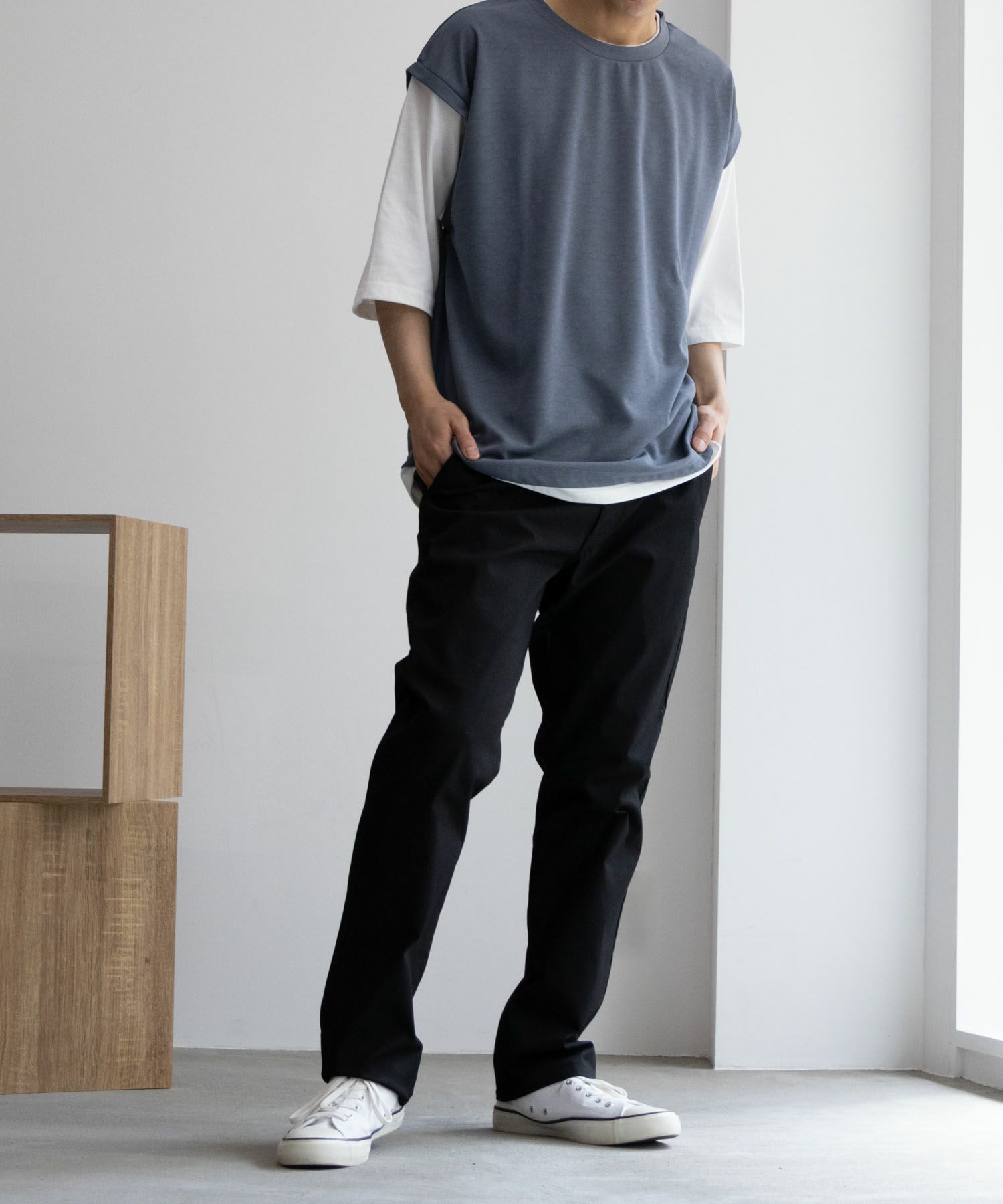 NAVY SARARI 裏メッシュドビーCOOLストレートパンツ メンズ商品サムネイル-23
