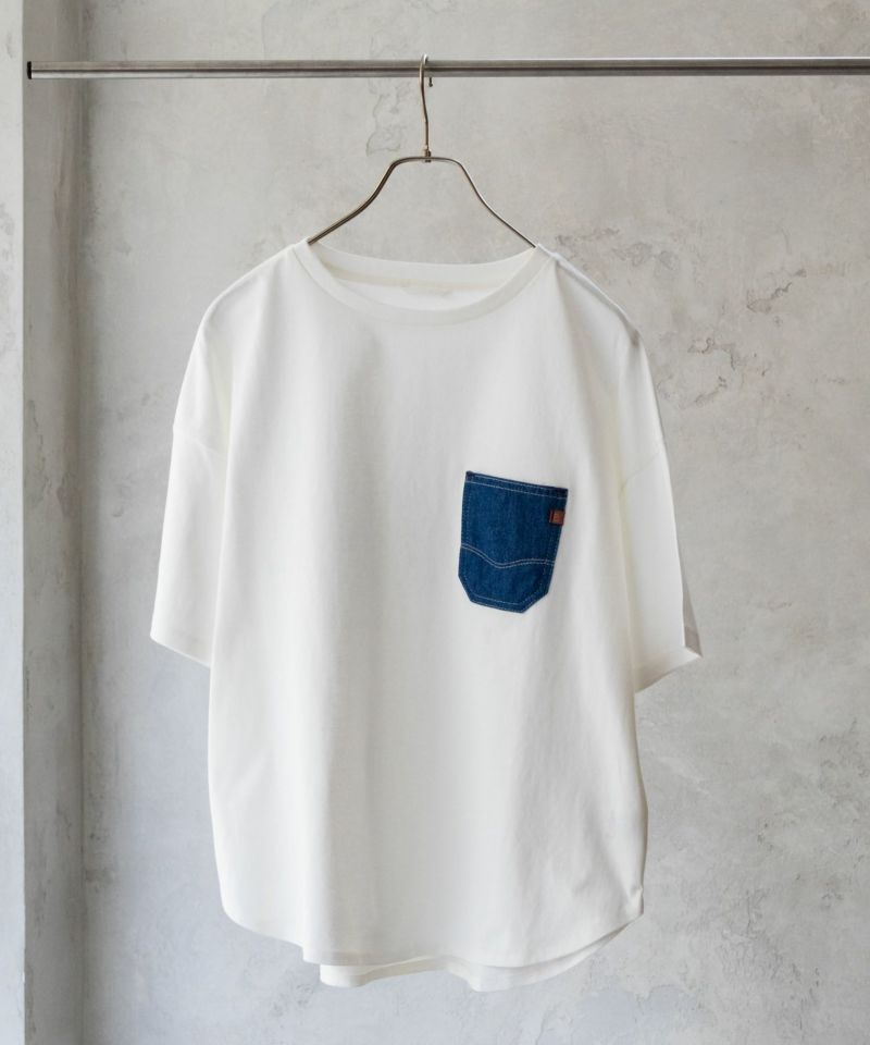 C17  デニムラウンド胸ポケットTシャツ レディース ネコポス 対応商品商品画像-1