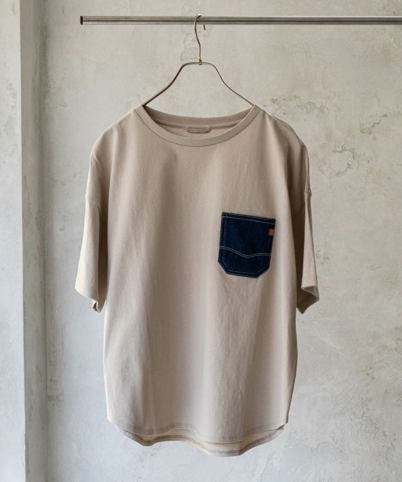 C17  デニムラウンド胸ポケットTシャツ レディース メール便 対応商品商品画像-4