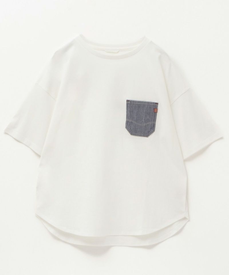 C17 デニムラウンド胸ポケットTシャツ レディース