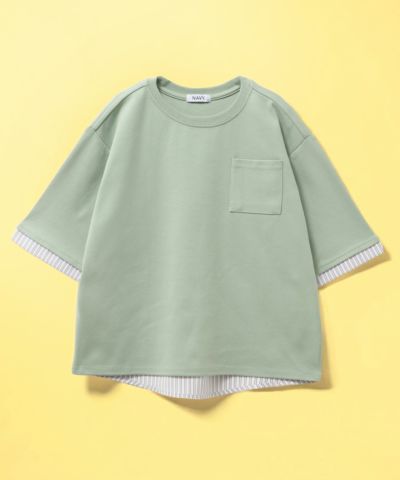 NAVY  ポンチ素材 布帛切替えプルオーバー キッズ ネコポス 対応商品