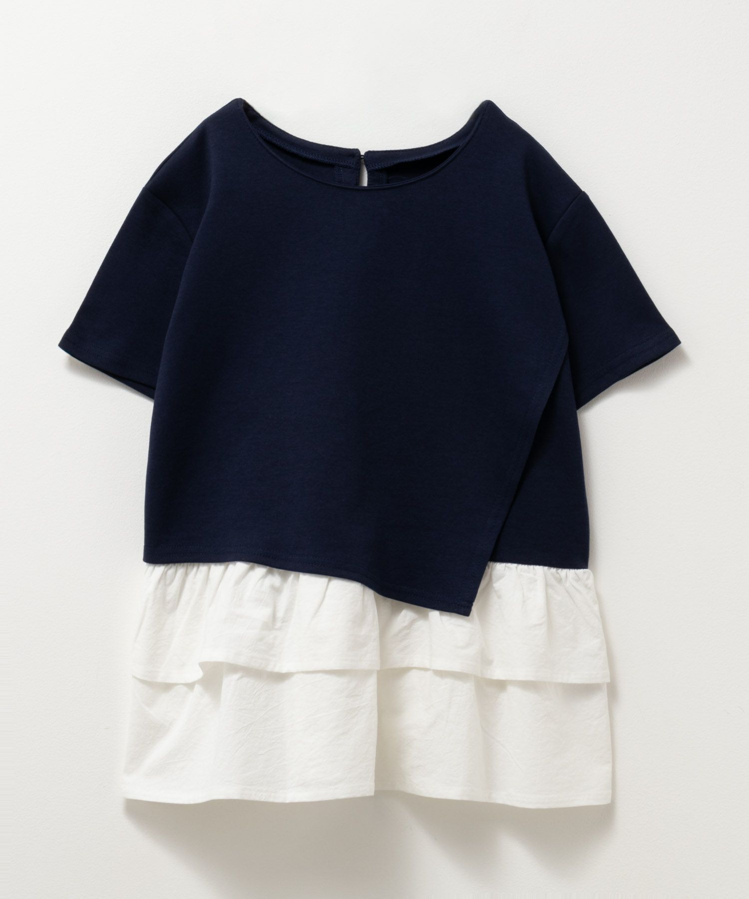 NAVY  ポンチ素材 フェイクレイヤードチュニック キッズ メール便 対応商品商品画像-5