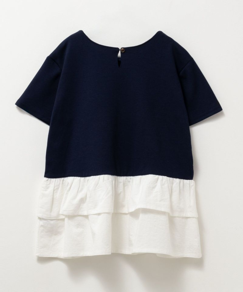 NAVY  ポンチ素材 フェイクレイヤードチュニック キッズ メール便 対応商品商品画像-6