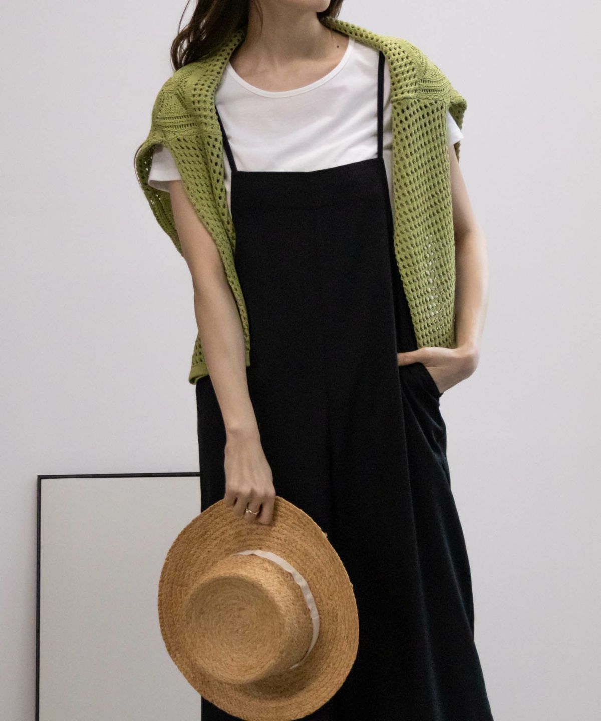 NAVY 麻ライクサロペットアンサンブル レディース