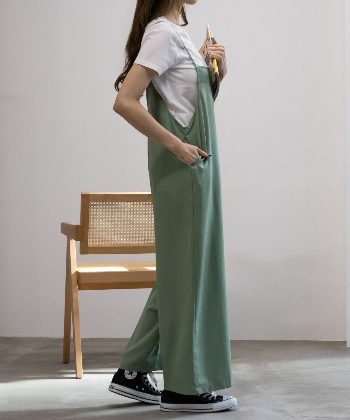 NAVY 麻ライクサロペットアンサンブル レディース