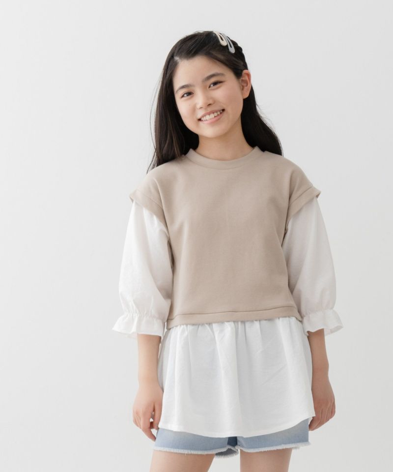 NAVY  ポンチ素材 ベストチュニック キッズ商品画像-1
