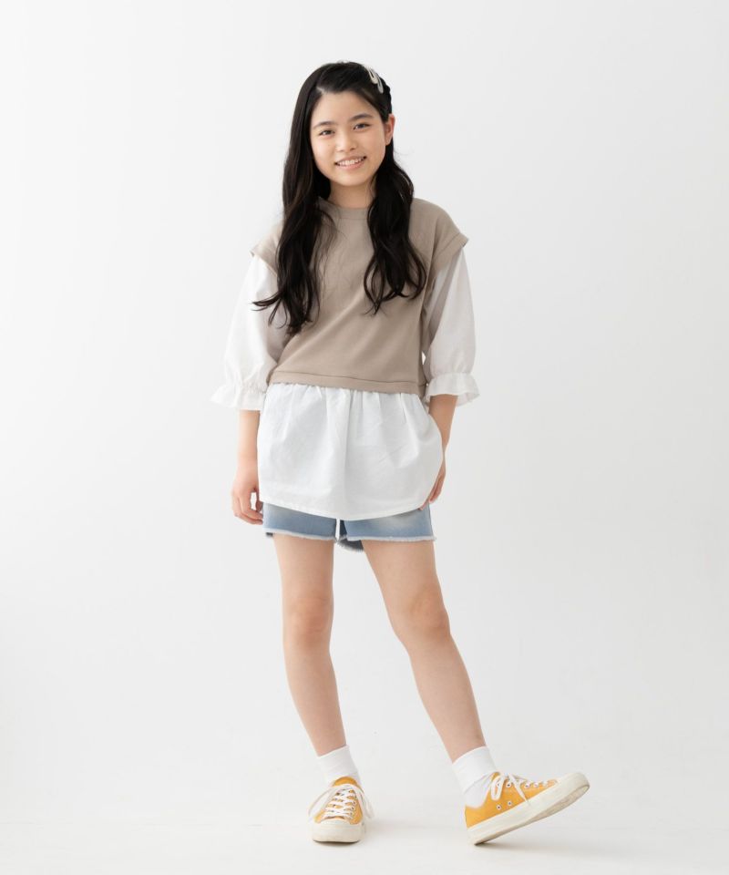 NAVY  ポンチ素材 ベストチュニック キッズ商品画像-2
