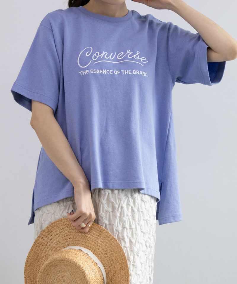 CONVERSE  ポンチ素材 ロゴ刺繍Tシャツ レディース ネコポス 対応商品商品画像-1