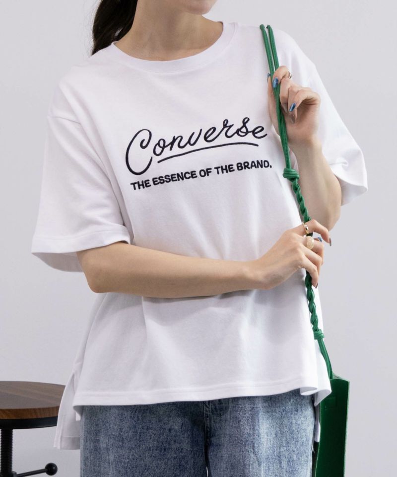 CONVERSE  ポンチ素材 ロゴ刺繍Tシャツ レディース ネコポス 対応商品商品画像-2