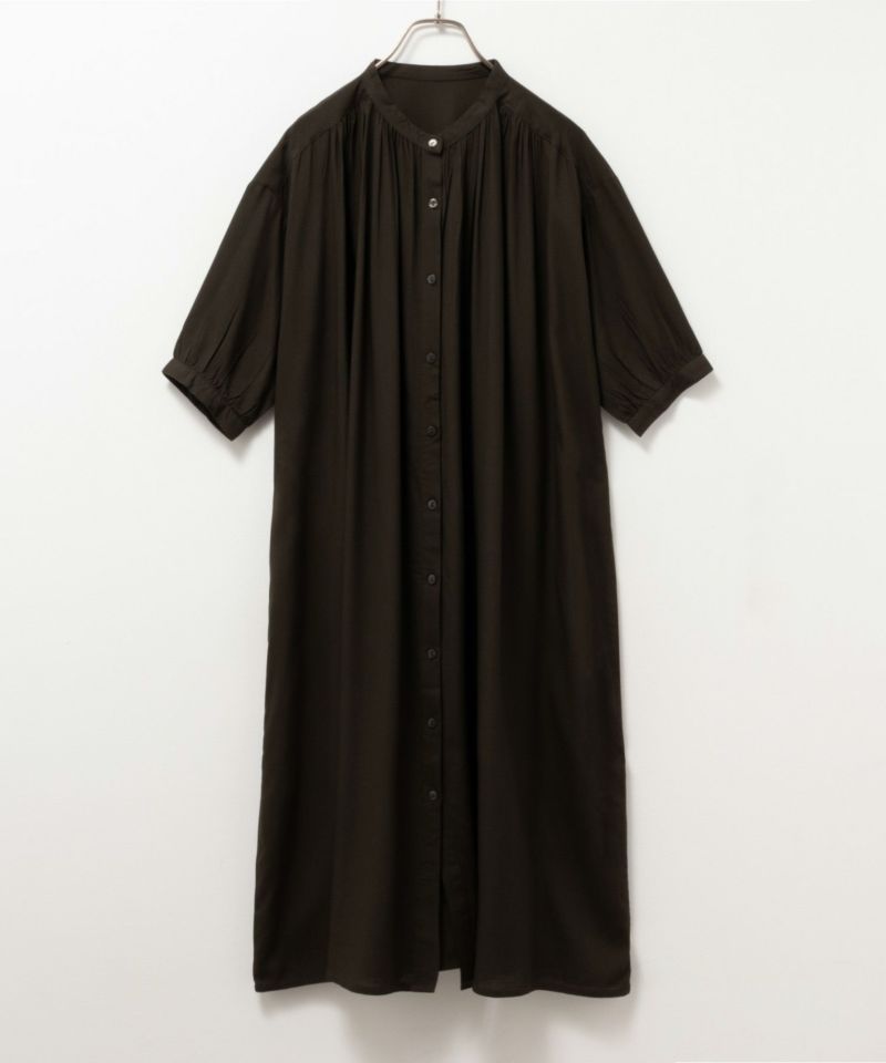 新品 Melan cleuge☆ベージュ／インド綿6分袖ギャザーワンピース