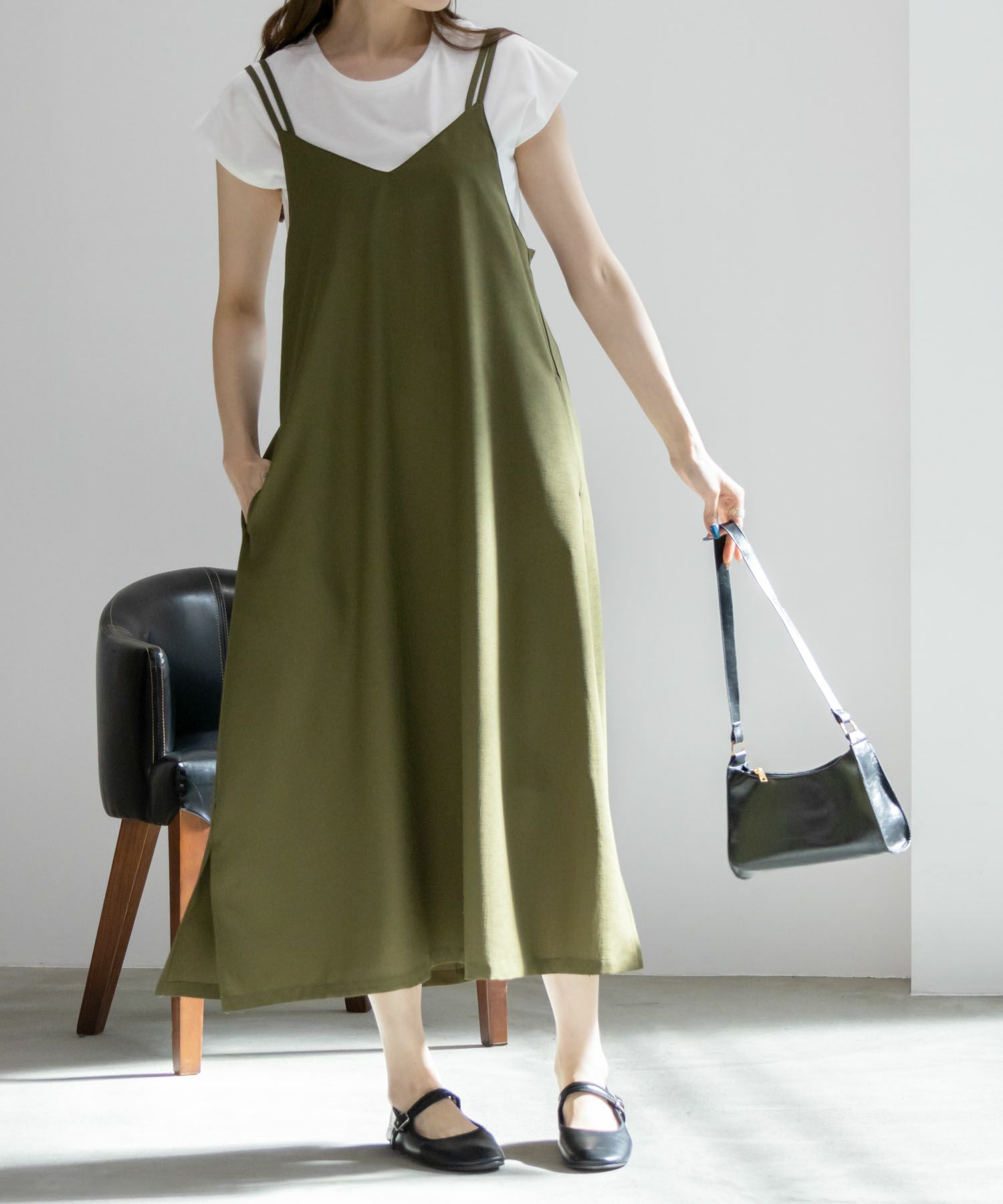 [期間限定価格]NAVY  麻ライクキャミワンピースアンサンブル レディース商品画像-2