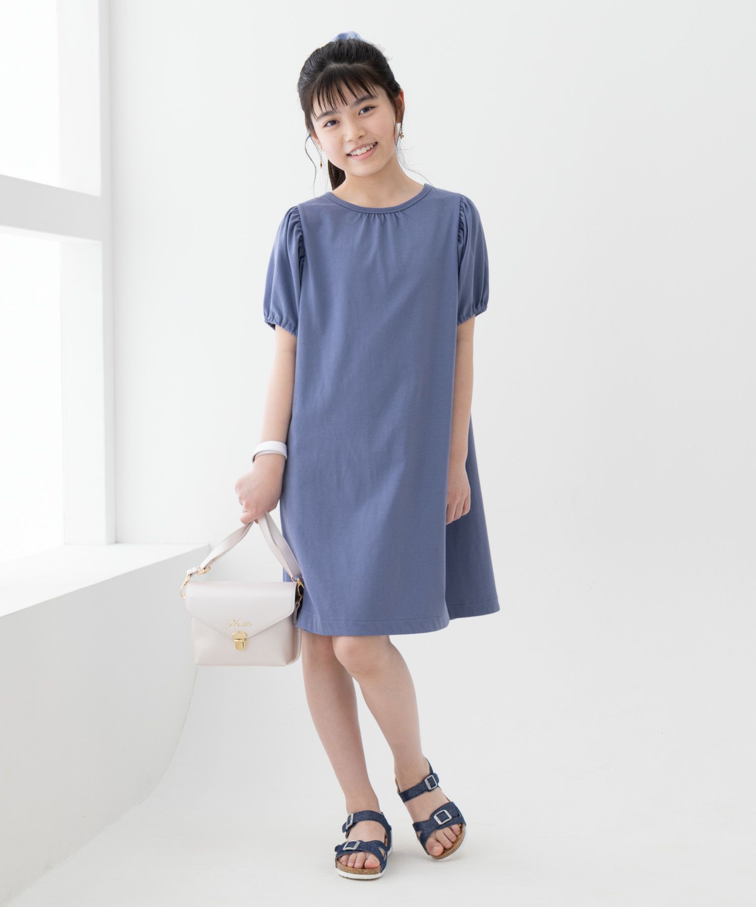 NAVY SARARI 肩ギャザーワンピース キッズ商品サムネイル-1