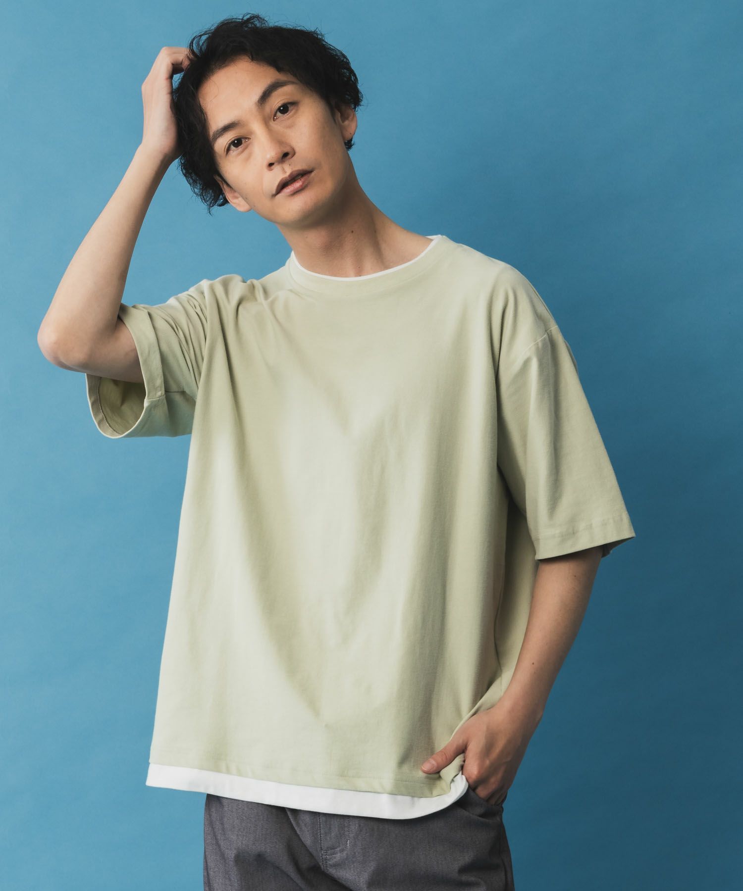 NAVY SARARI 冷感フェイクレイヤードTシャツ メンズ商品サムネイル-1