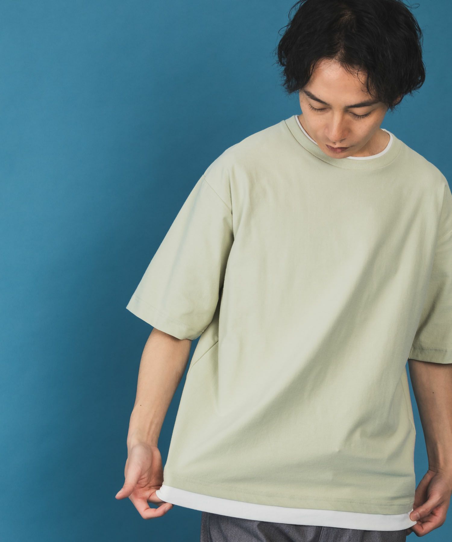 SARARI NAVY 冷感フェイクレイヤードTシャツ メンズ