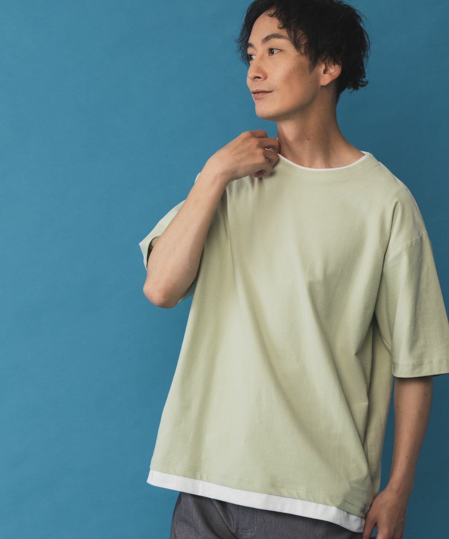 SARARI NAVY 冷感フェイクレイヤードTシャツ メンズ