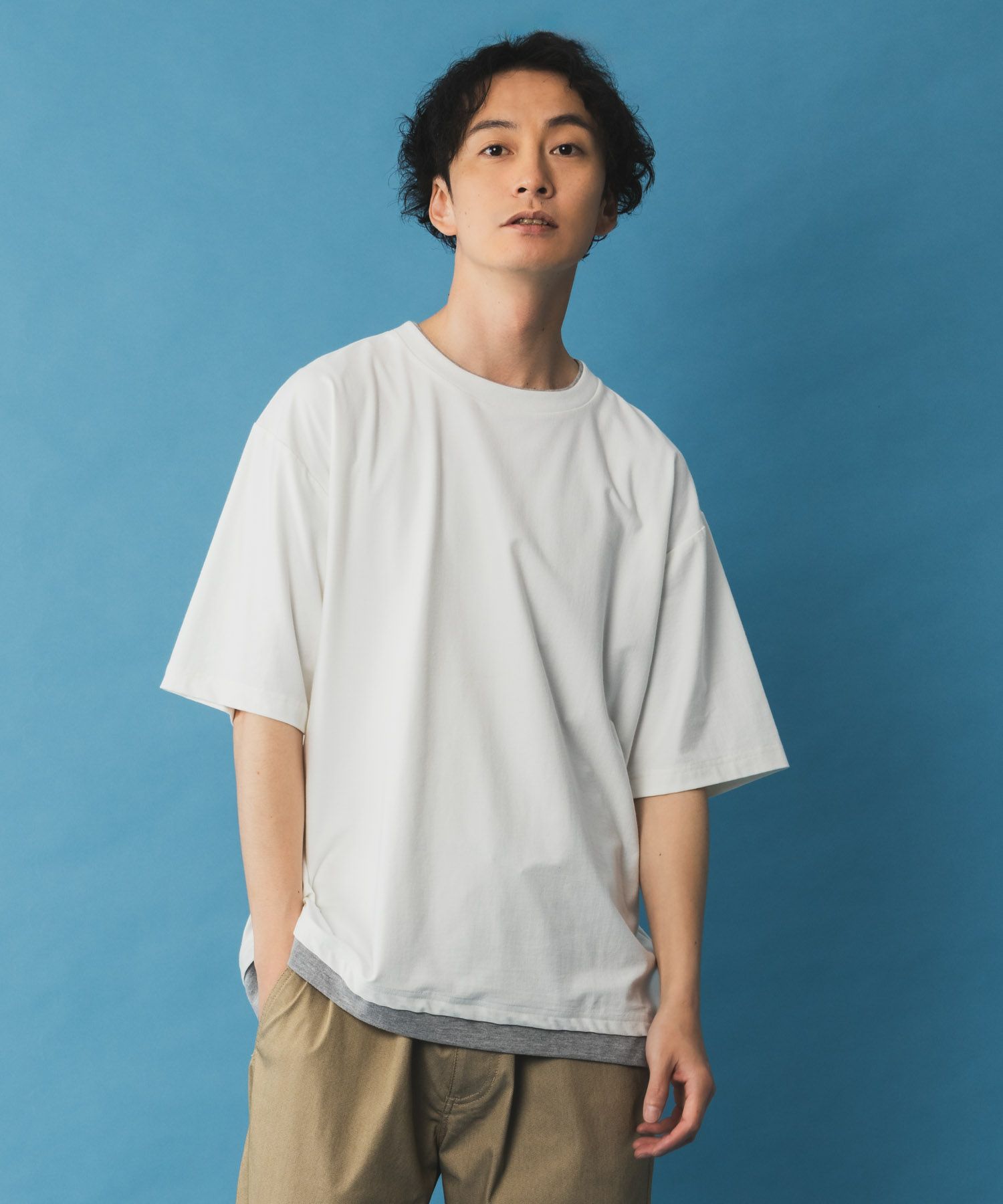 NAVY SARARI 冷感フェイクレイヤードTシャツ メンズ商品サムネイル-4