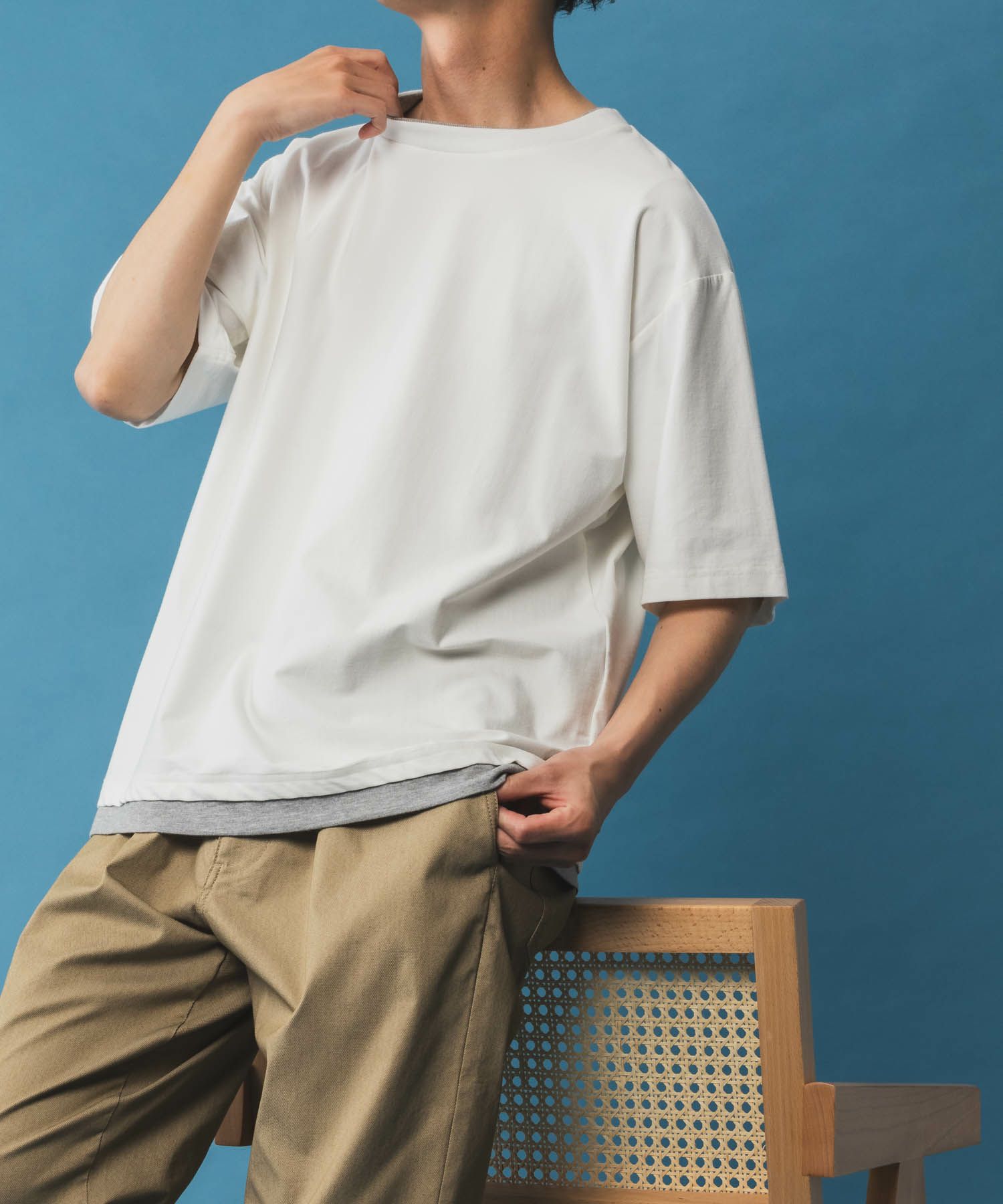 NAVY SARARI  冷感フェイクレイヤードTシャツ メンズ商品サムネイル-5