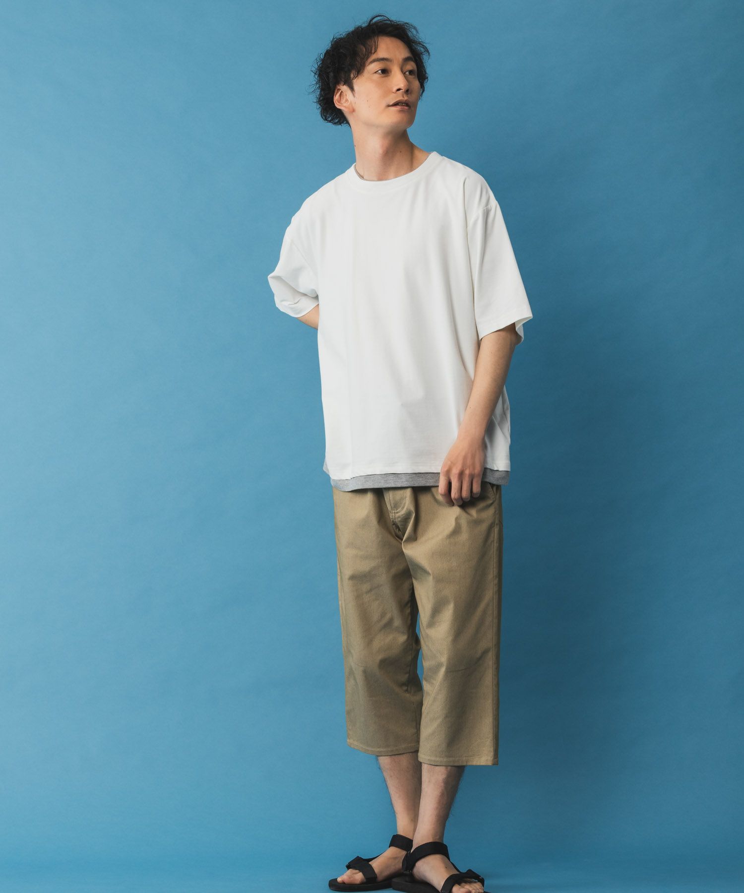 SARARI NAVY 冷感フェイクレイヤードTシャツ メンズ