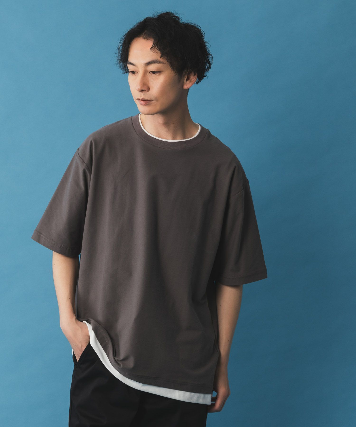 SARARI NAVY 冷感フェイクレイヤードTシャツ メンズ