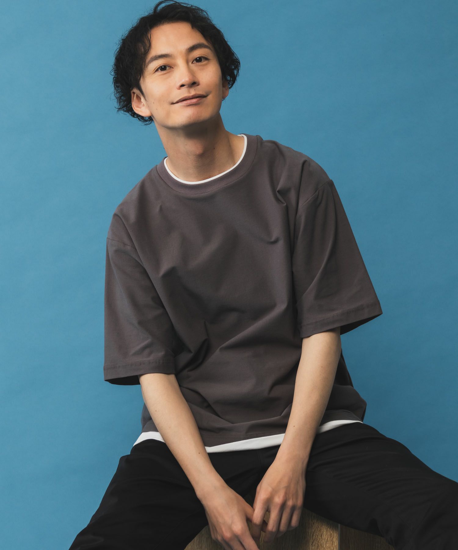 SARARI NAVY 冷感フェイクレイヤードTシャツ メンズ