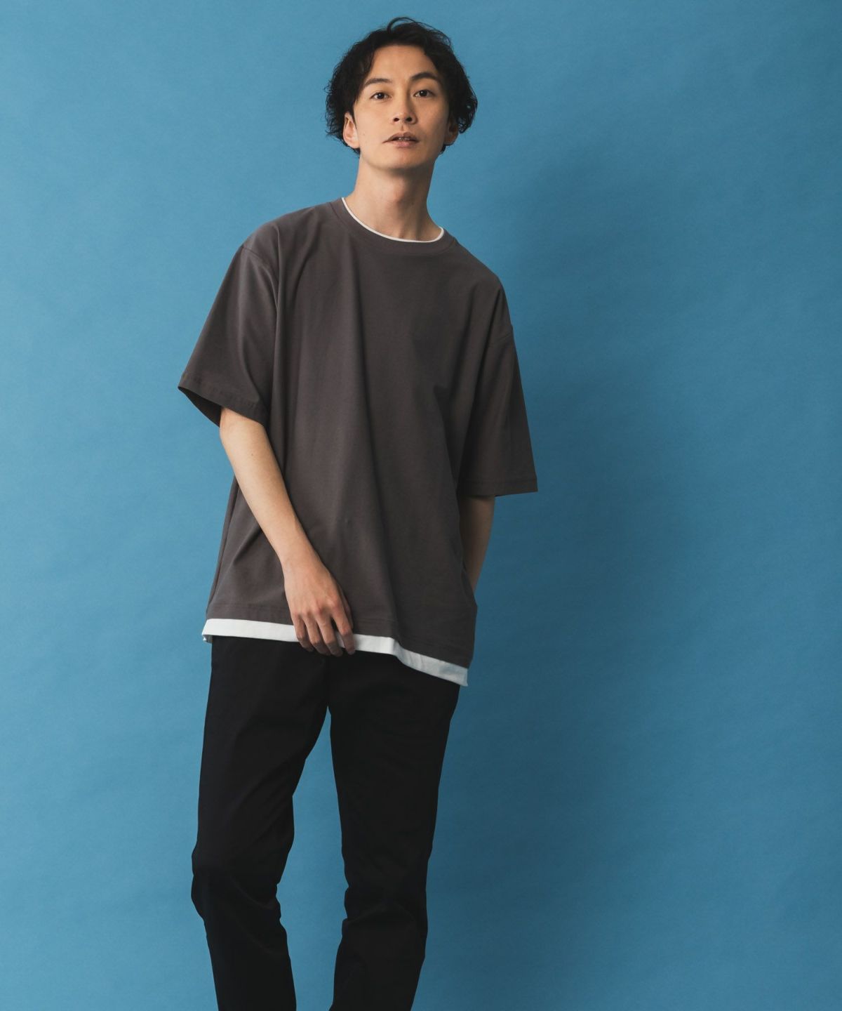 SARARI NAVY 冷感フェイクレイヤードTシャツ メンズ